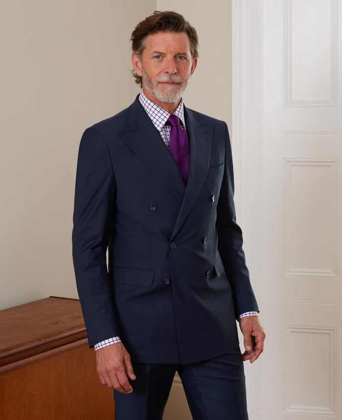 navy wool blend double breasted suit msuit376nav model image 2