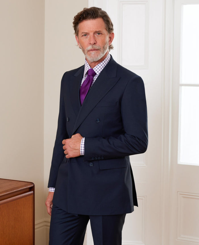navy wool blend double breasted suit msuit376nav model image 1
