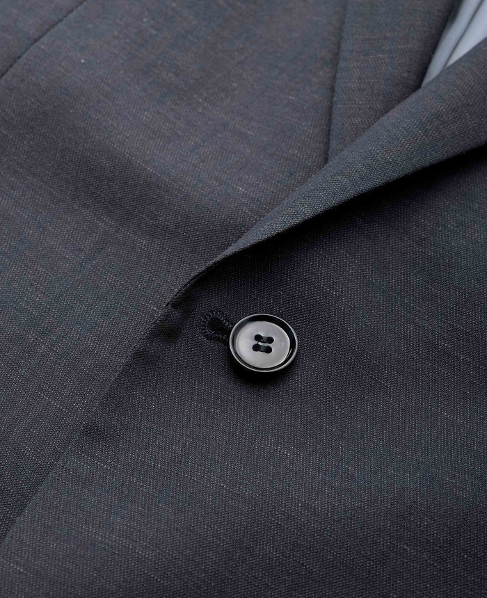 Men's Navy Wool Linen Blend Suit Jacket chest detail