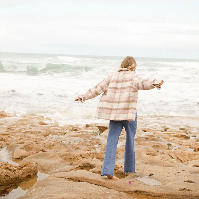 Check overshirt jacket featuring a blush multi-coloured check