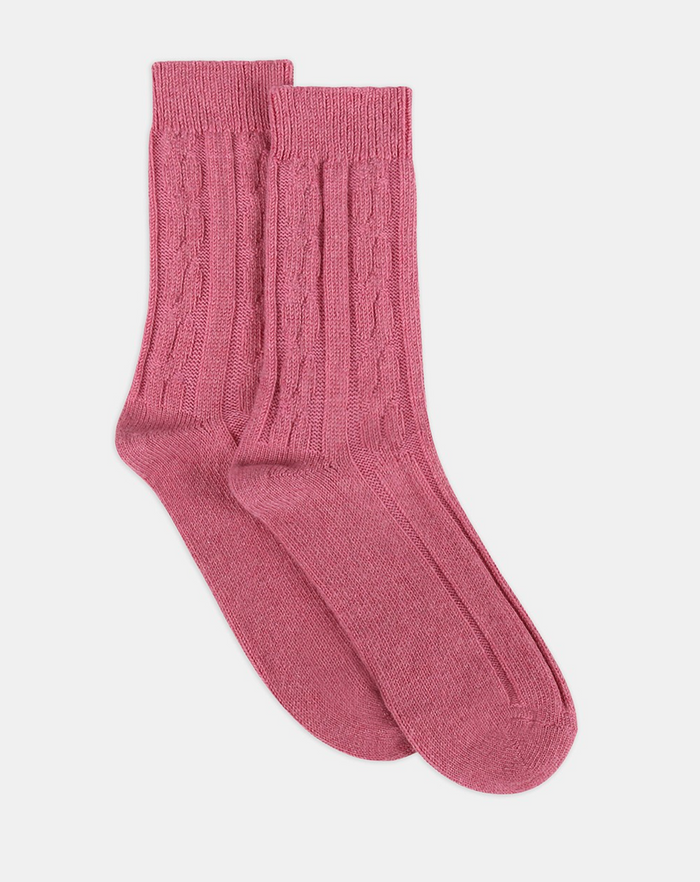 Levante Nina Wool Blend Cable Crew Sock in Rose | Women's Socks | Gretel Lane