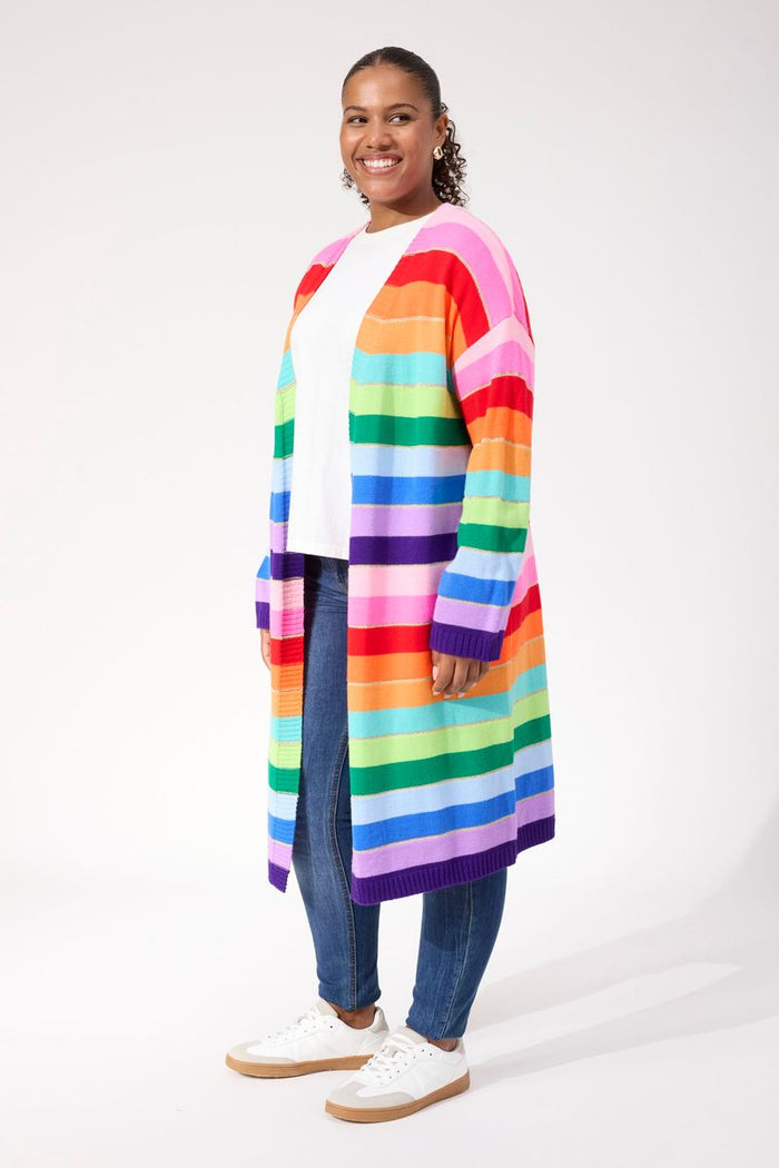 Haven Women's Longline Rainbow Stripe Niseko Cardigan | Gretel Lane