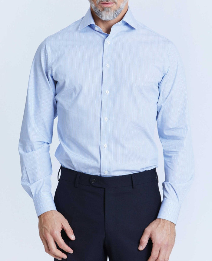 noah blue white stripe made to measure shirt model 1