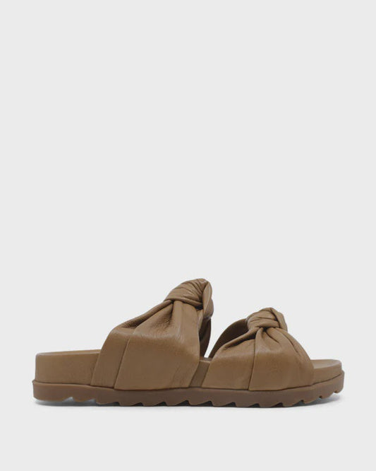 Bueno Nola leather double knotted crossover straps slide sandals tan new nature