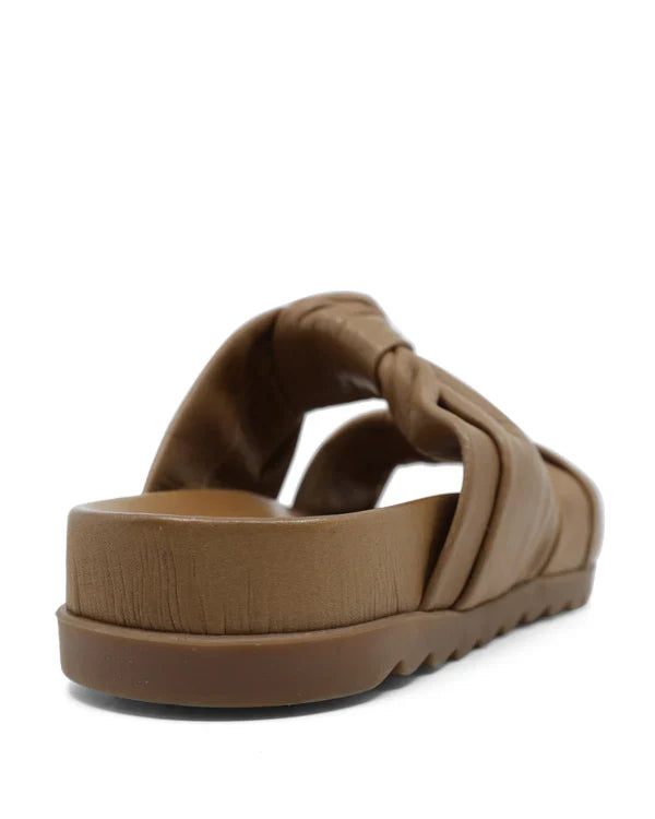 Bueno tan women's flat leather slides | knotted crossover straps slip-on sandals
