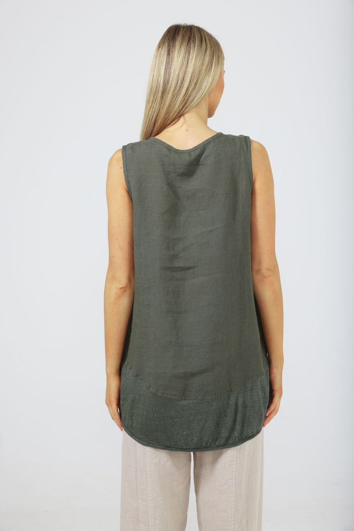 Thyme green linen-look singlet | The Shanty Corporation