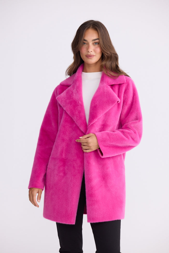 Brave + True Odette Faux Fur Reversible Coat in Hot Pink | Women's Coats | Gretel Lane