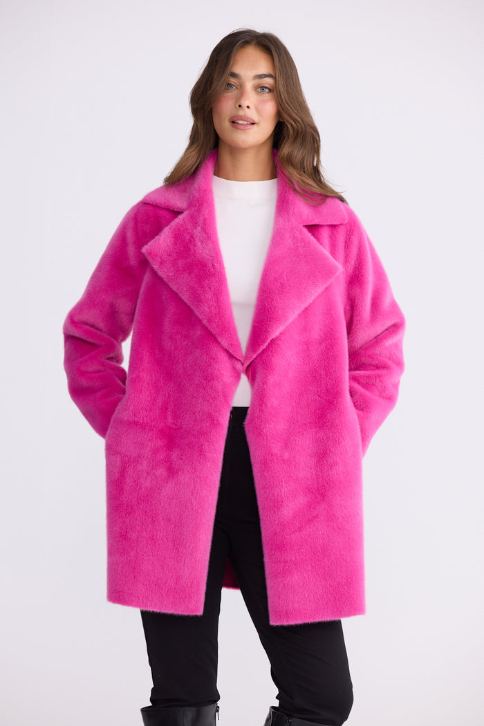 Brave + True Odette Faux Fur Reversible Coat in Hot Pink | Women's Coats | Gretel Lane
