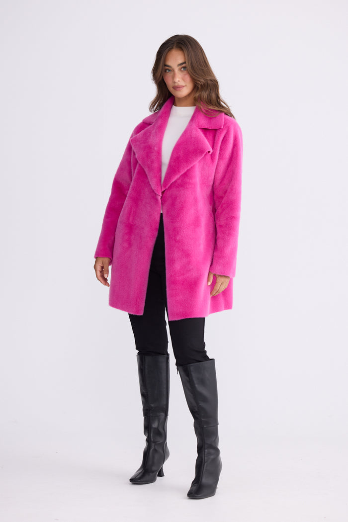 Brave + True Odette Faux Fur Reversible Coat in Hot Pink | Women's Coats | Gretel Lane