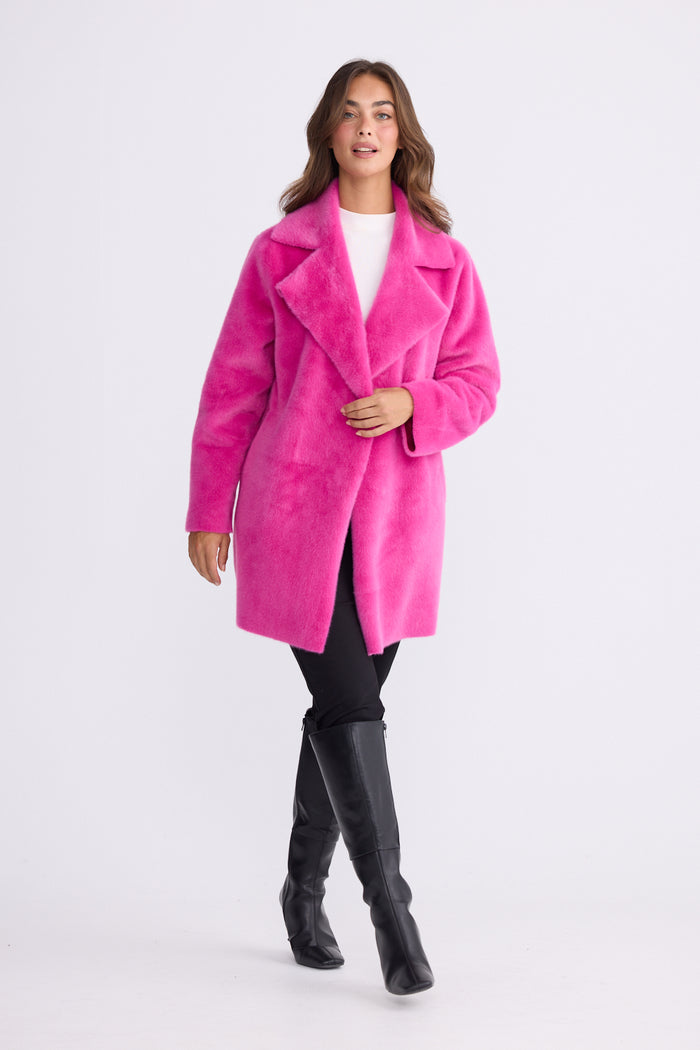 Brave + True Odette Faux Fur Reversible Coat in Hot Pink | Women's Coats | Gretel Lane