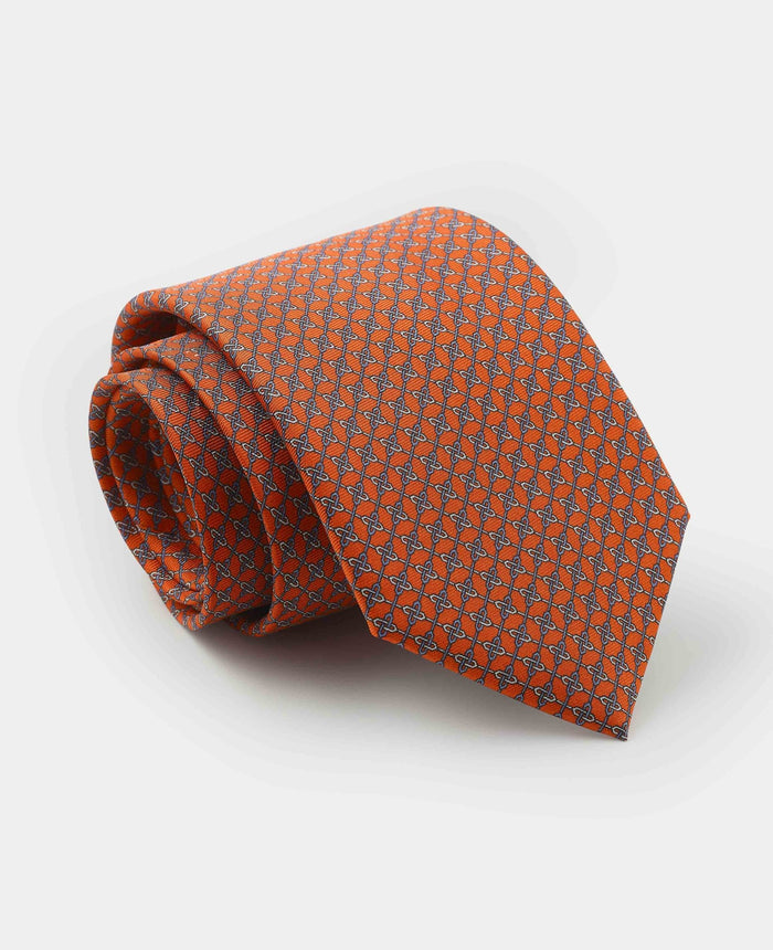 Men's Orange Link Print Silk Tie