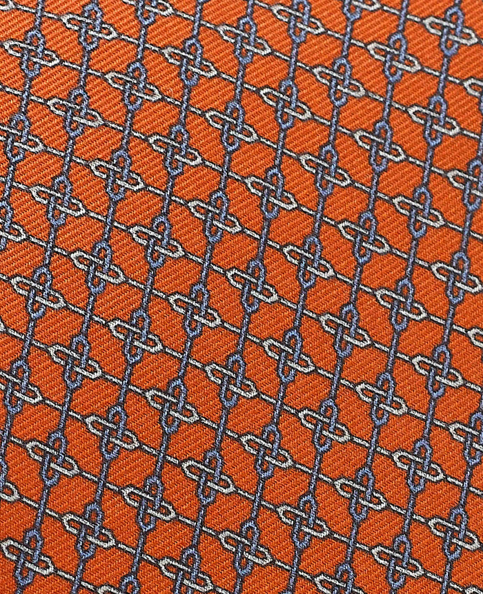 Men's Orange Link Print Silk Tie fabric detail