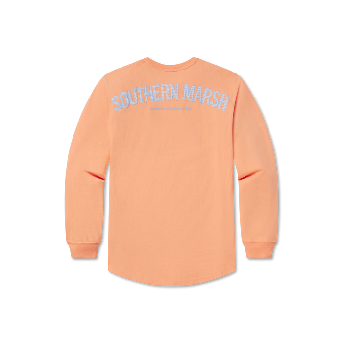 Melon with Blue Seersucker | Original Rebecca Jersey | Womens Fit Long Sleeve T-Shirt | Back