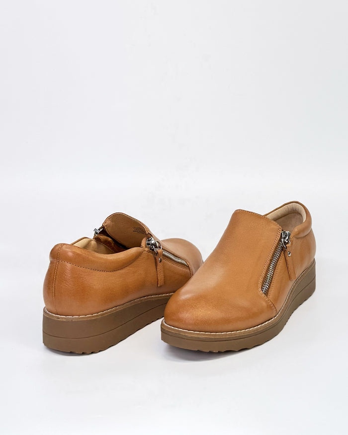 Top End Women's Twin Zip Loafer Ostel in Dark Tan Leather | Gretel Lane