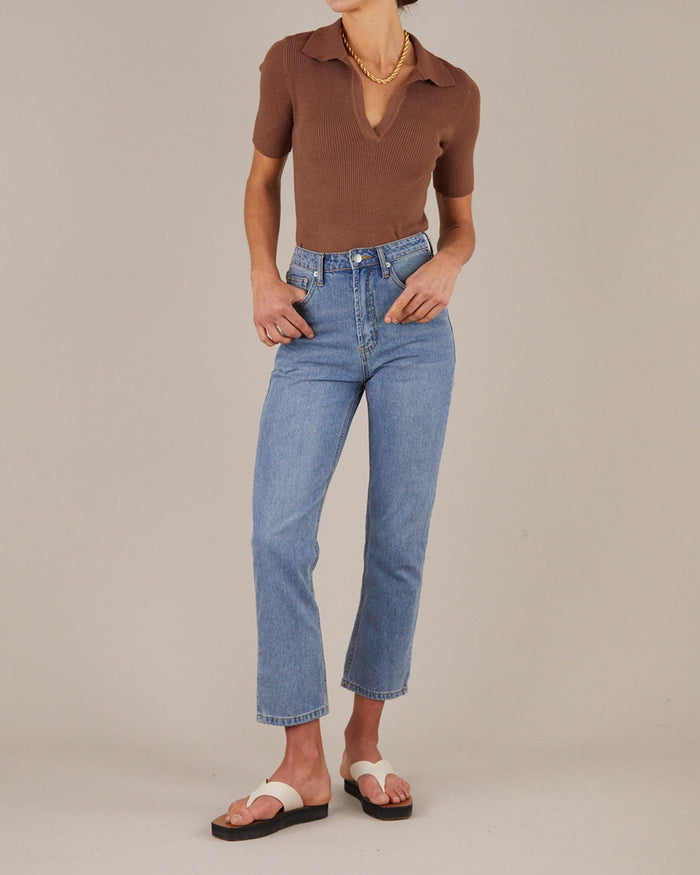 Pablo Ribbed Collared Knit Top Cocoa | Amelius