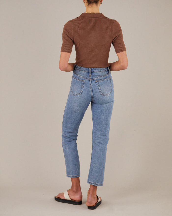 Amelius fitted women's collared rib knit top cocoa