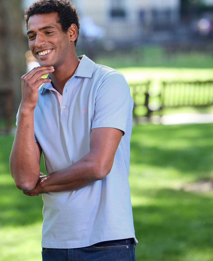 Pale Blue Cotton Pique Short Sleeve Polo Shirt