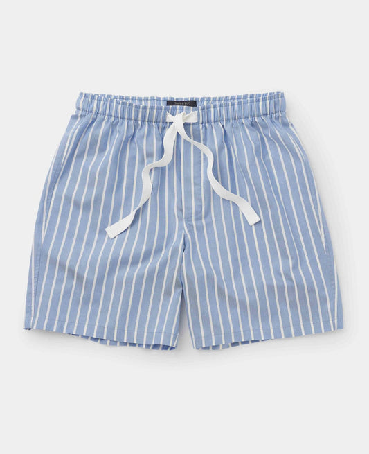 Men's Pale Blue Cotton Twill Wide Stripe Lounge Shorts mannequin