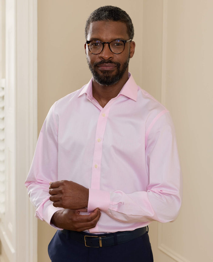 Men's Pink Cotton Twill Slim Fit Formal Shirt With Single or Double Cuffs model shot