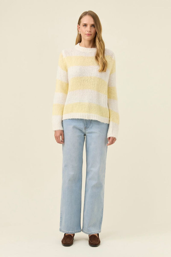 Isle of Mine Women's Pallas Yellow and White Stripe Pullover Knit Jumper | Gretel Lane