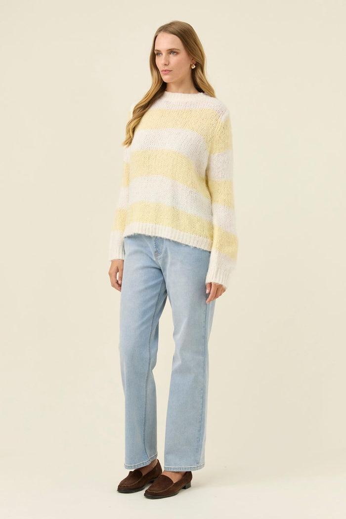 Isle of Mine Women's Pallas Yellow and White Stripe Pullover Knit Jumper | Gretel Lane