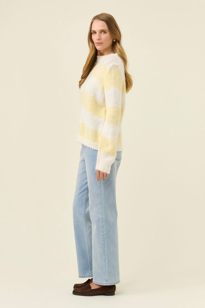 Isle of Mine Women's Pallas Yellow and White Stripe Pullover Knit Jumper | Gretel Lane