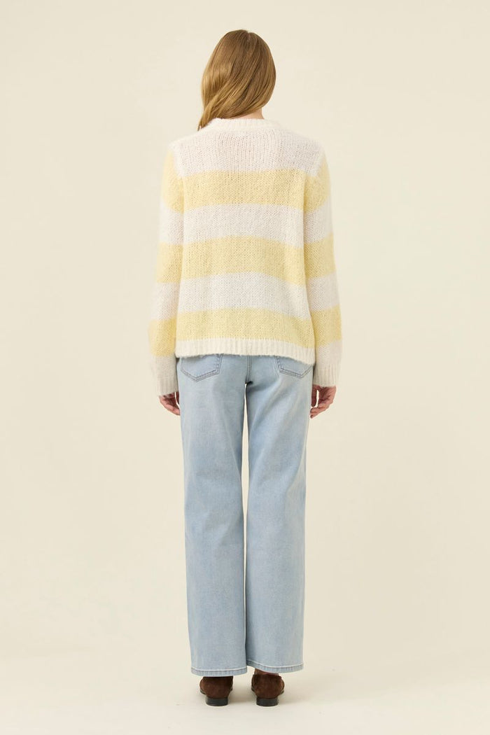Isle of Mine Women's Pallas Yellow and White Stripe Pullover Knit Jumper | Gretel Lane
