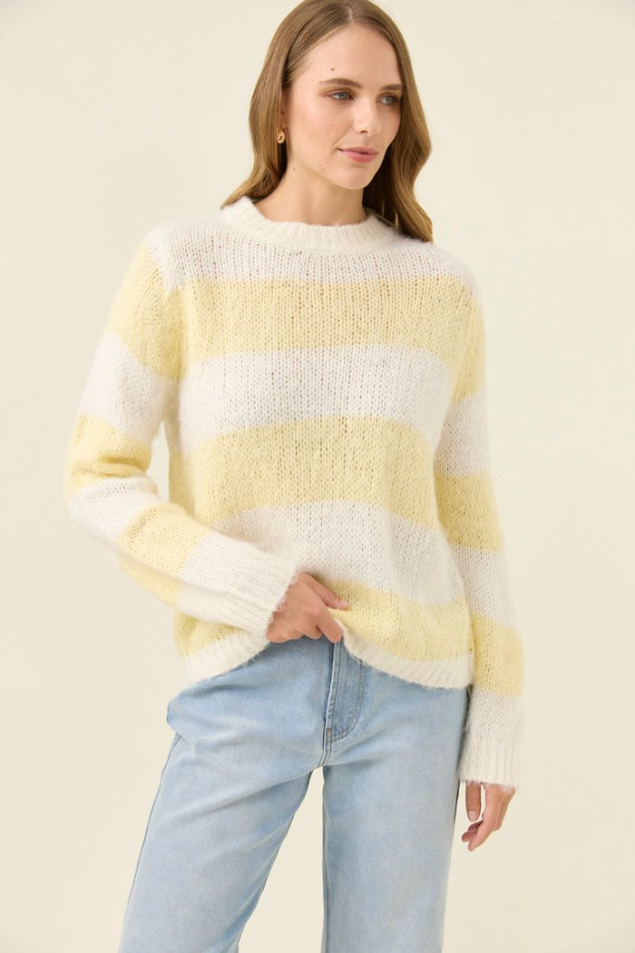 Isle of Mine Women's Pallas Yellow and White Stripe Pullover Knit Jumper | Gretel Lane