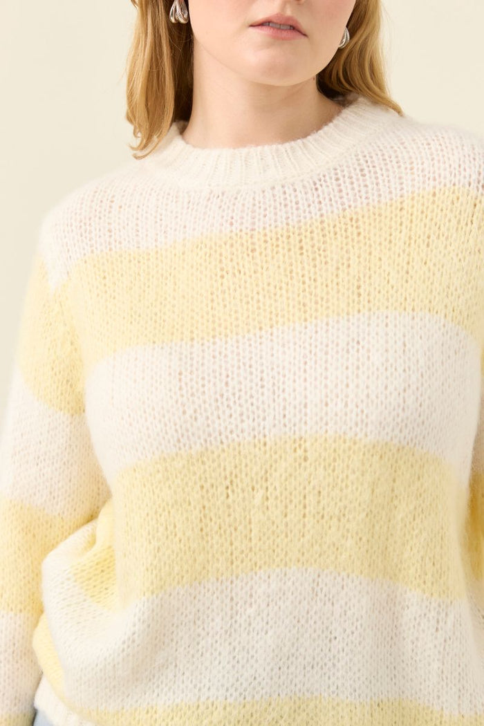 Isle of Mine Women's Pallas Yellow and White Stripe Pullover Knit Jumper | Gretel Lane