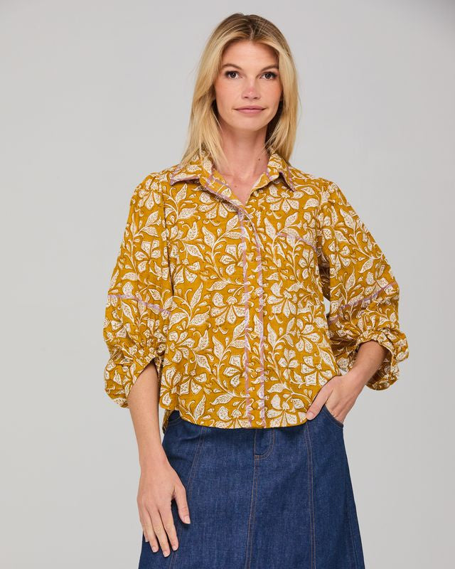 Boom Shankar Women's Mustard Print Button-through Pari Shirt | Gretel Lane