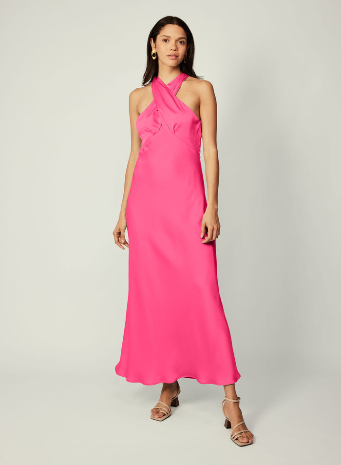 Paris Halter Midi Dress (Pink)