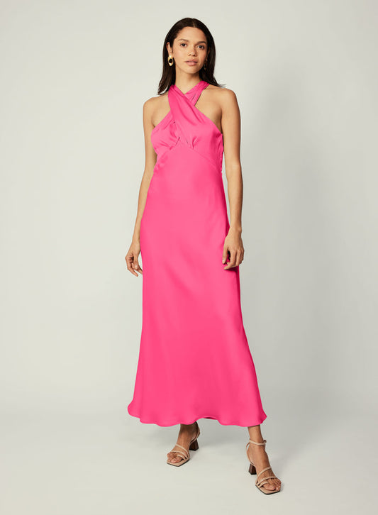 Paris Halter Midi Dress (Pink)