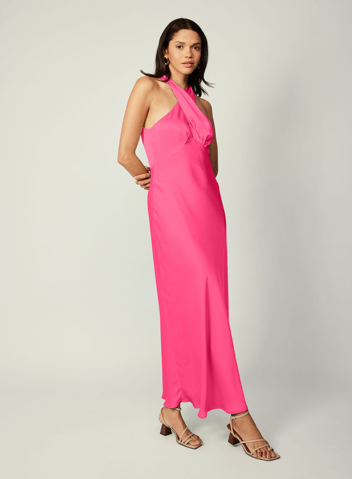Paris Halter Midi Dress (Pink)