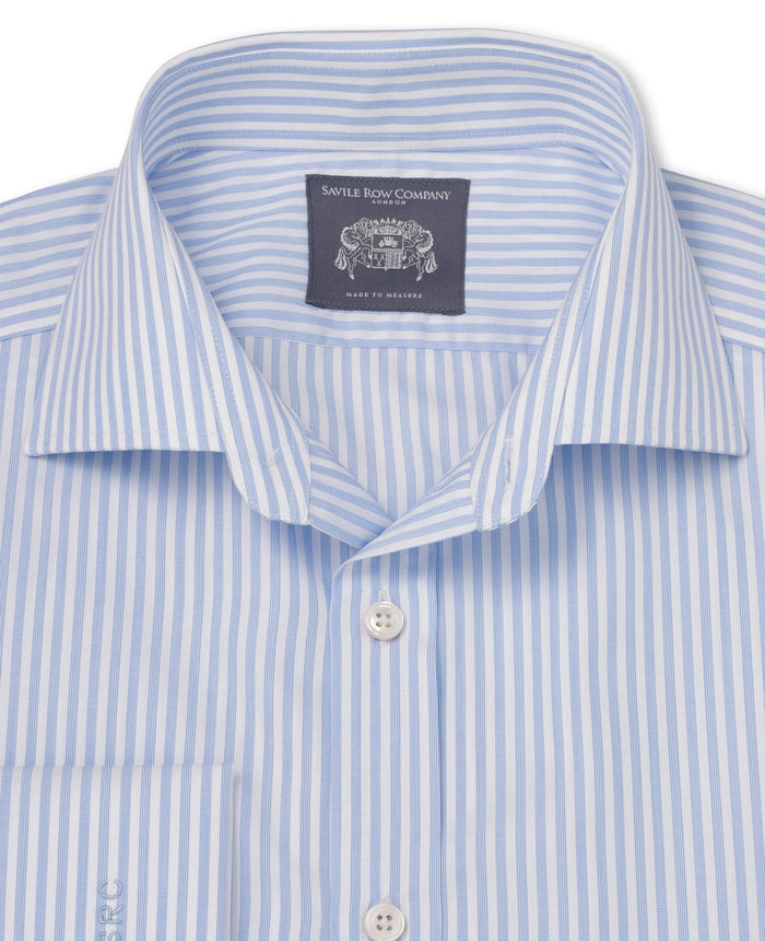 patrick blue satin stripe made to measure shirt collar detail
