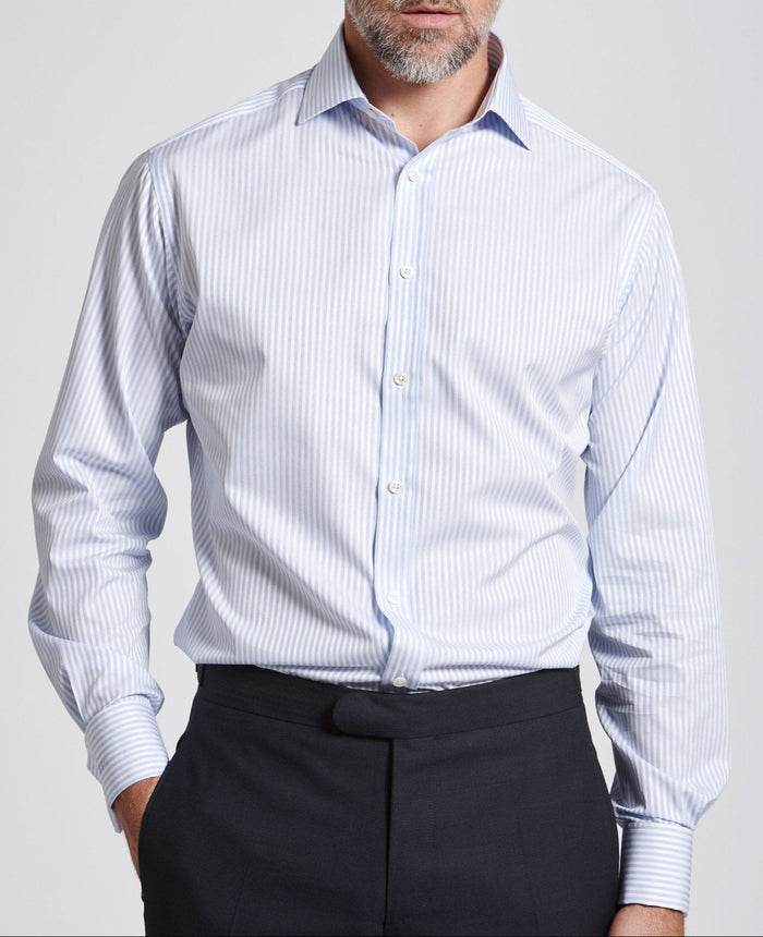 patrick blue satin stripe made to measure shirt front