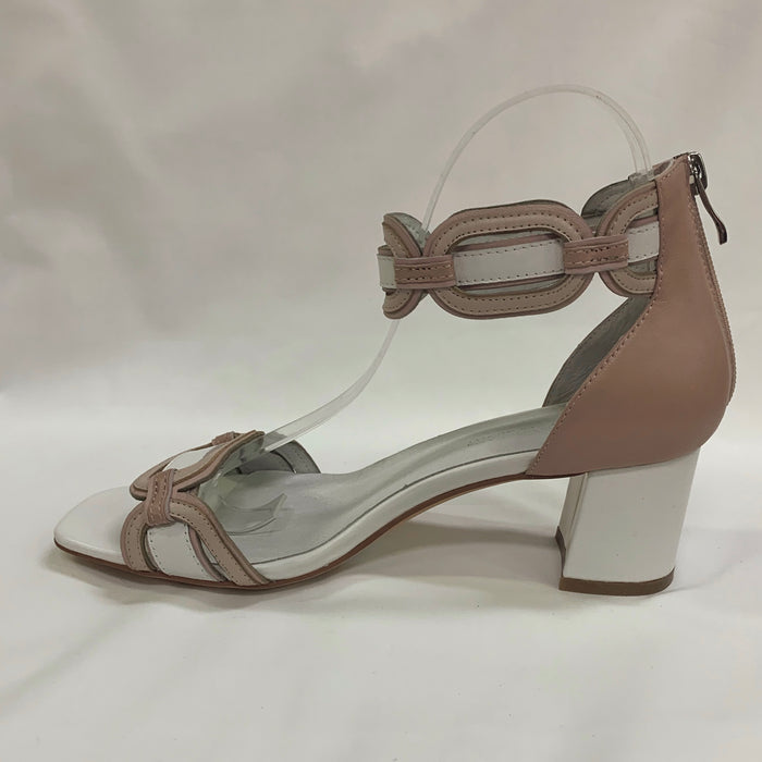 Pebbler Leather Heeled Sandals (White Multi)