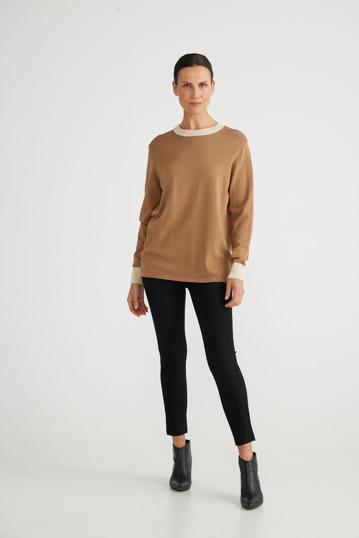 Brave + True Petra Solid Knit Jumper Bronze | viscose blend crew neck knit sweater