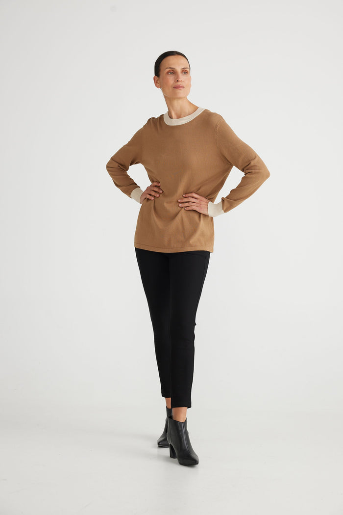 Women's bronze knit jumper | viscose blend crew neck sweater