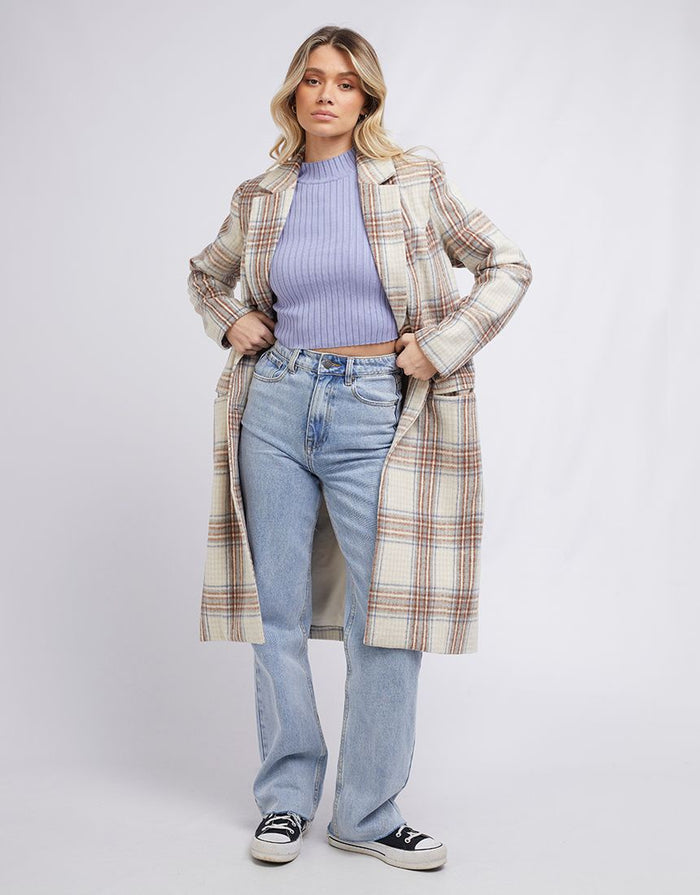 All About Eve Phillipa Longline Coat in Blue/Cream Check | Gretel Lane