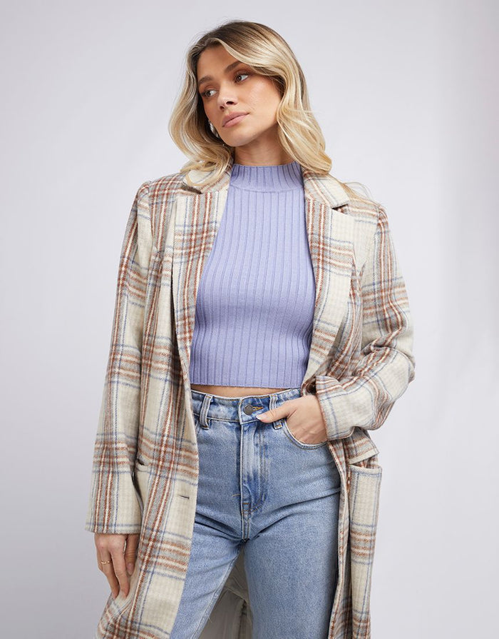 All About Eve Phillipa Longline Coat in Blue/Cream Check | Gretel Lane