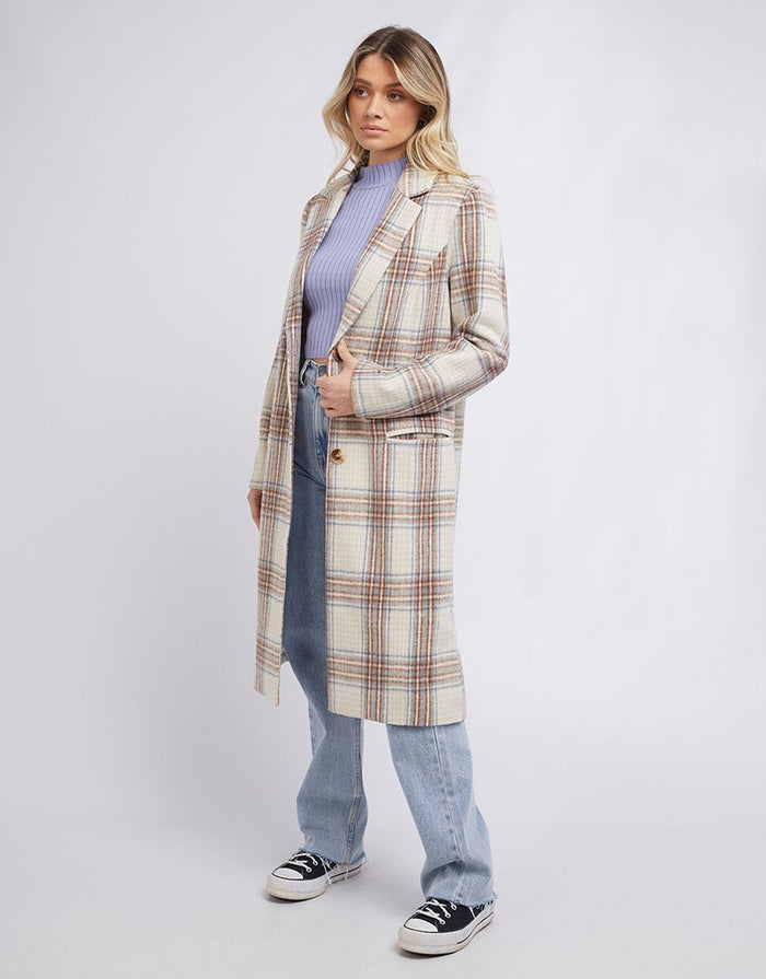All About Eve Phillipa Longline Coat in Blue/Cream Check | Gretel Lane