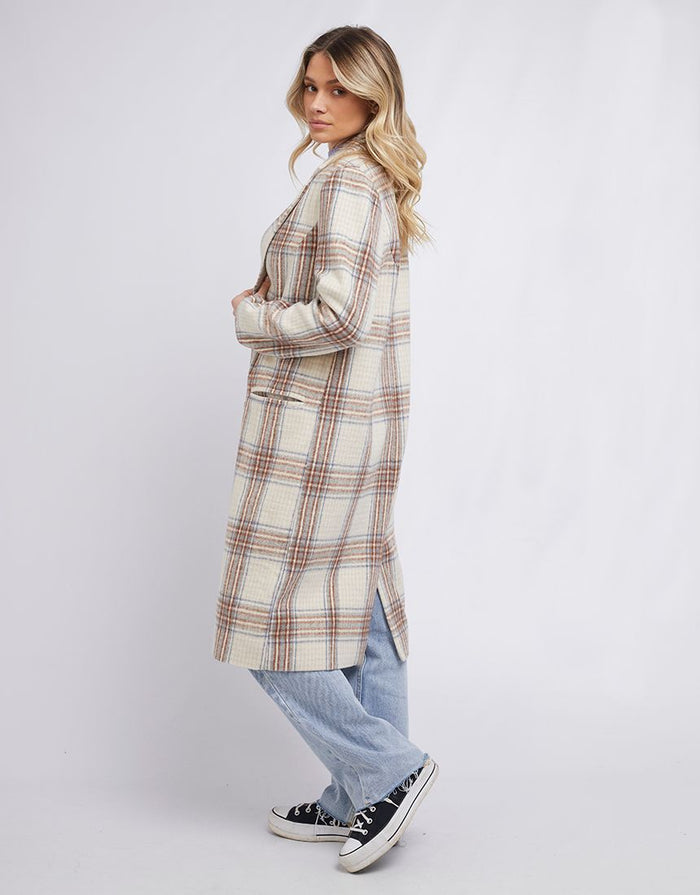 All About Eve Phillipa Longline Coat in Blue/Cream Check | Gretel Lane
