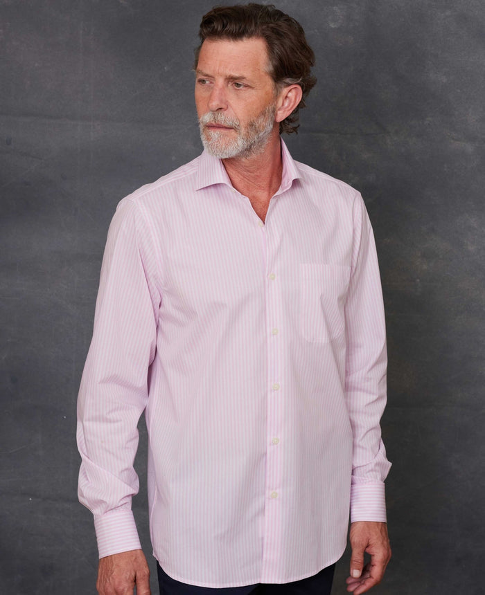 pink cotton bengal stripe classic fit smart casual shirt single cuff 5006pnk model image 1
