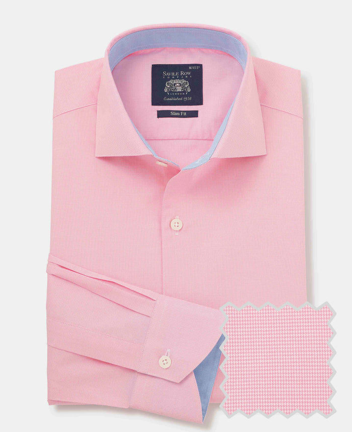 Men's Pink Cotton Micro Dobby Slim Fit Smart-Casual Shirt With Single Cuffs product shot with swatch