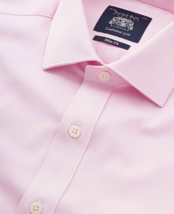 pink cotton herringbone slim fit formal shirt double cuff 1504pnk Detail