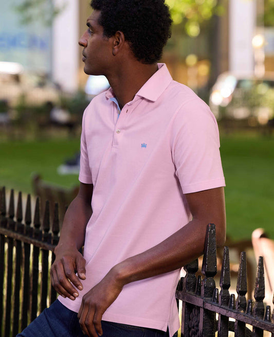 Pink Cotton Pique Short Sleeve Polo Shirt