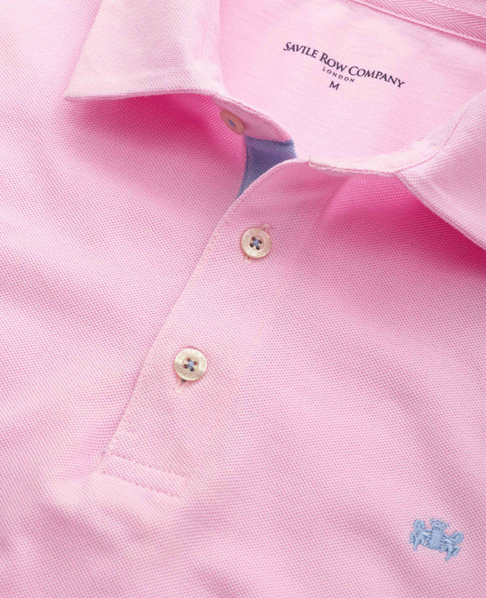 Men's Pink Cotton Piqué Short Sleeve Polo Shirt collar detail
