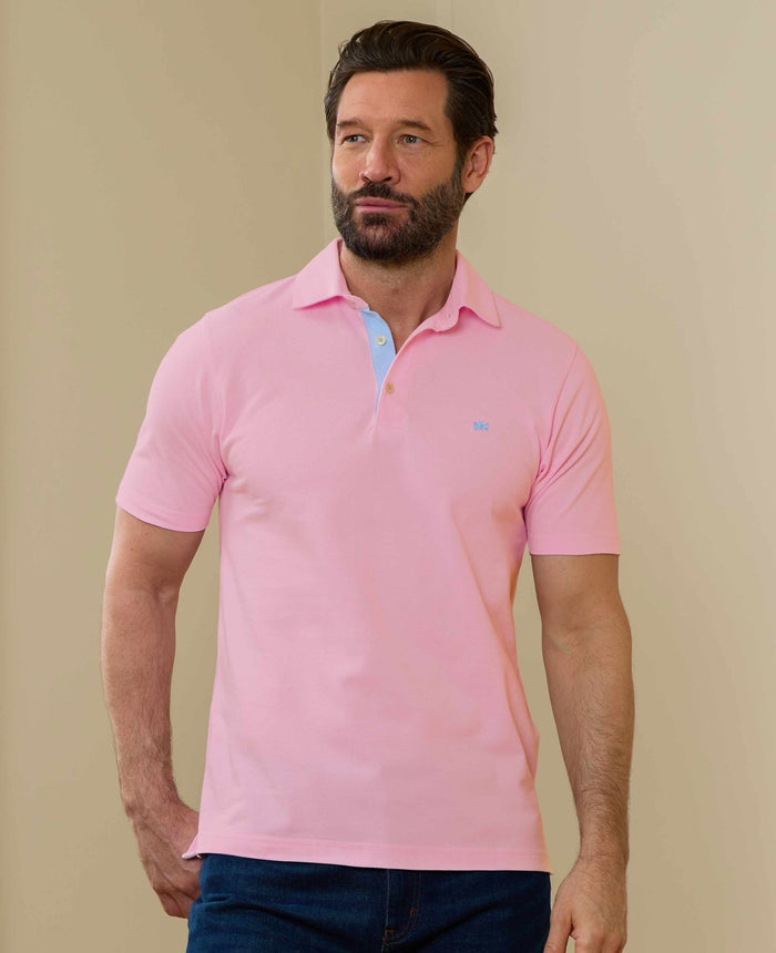 Men's Pink Cotton Piqué Short Sleeve Polo Shirt model shot