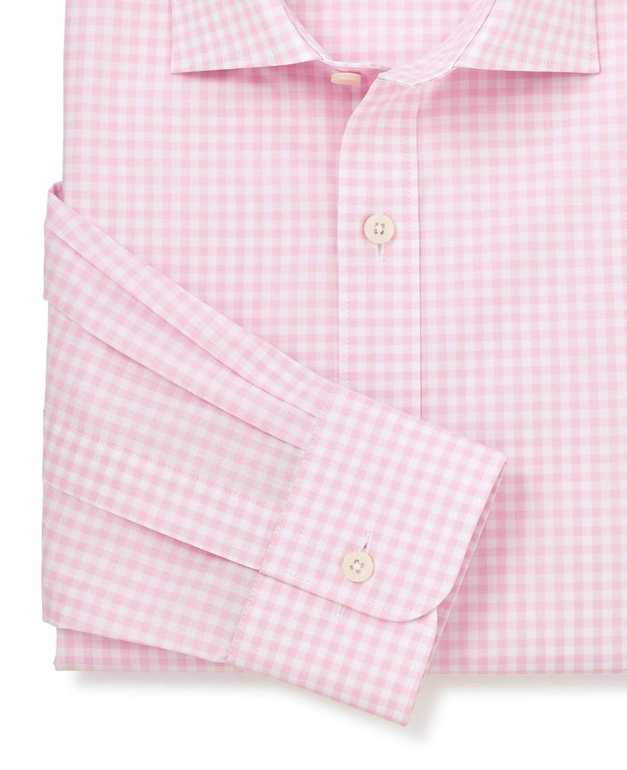 Men's Pink Cotton Poplin Gingham Check Classic Fit Formal Shirt With Single Cuffs sleeve detail