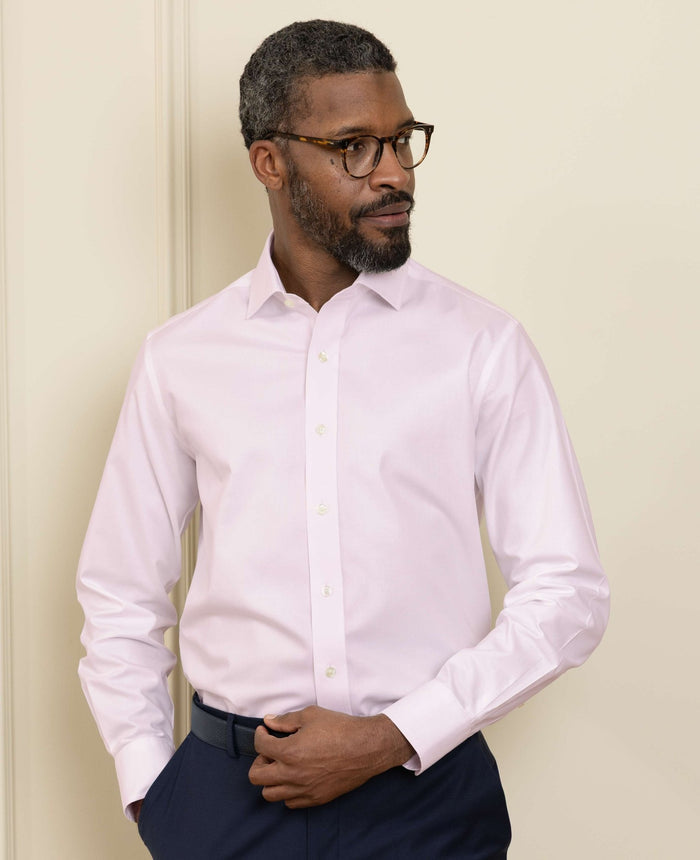 Pink Cotton Twill Slim Fit Non-Iron Shirt - Single Cuff